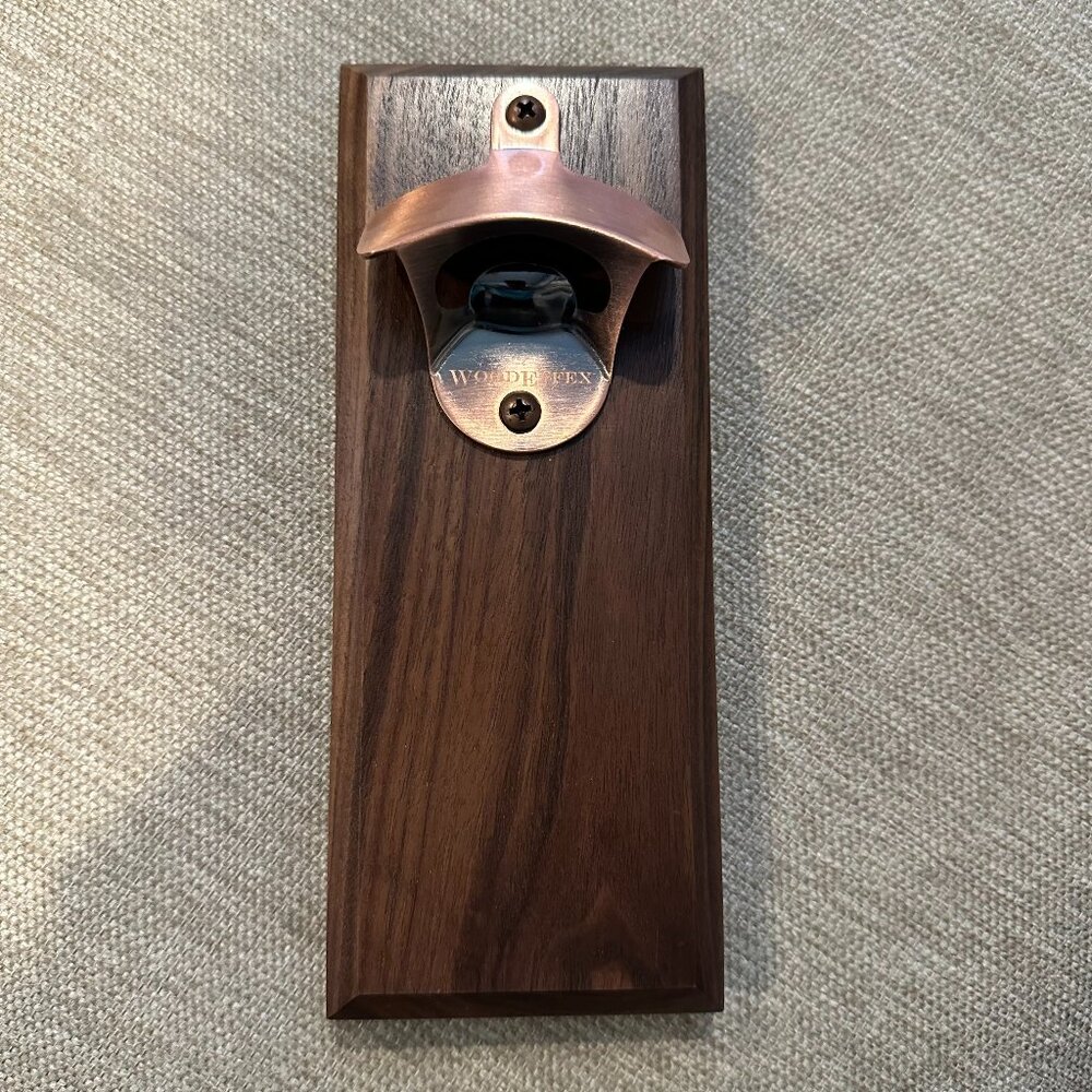 Bottle Opener Magnetic Cap Catcher - Walnut with Copper Opener.  New, never used
